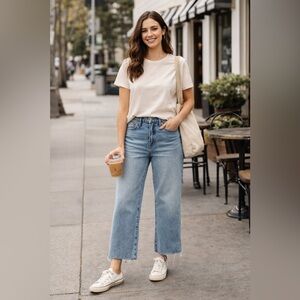 Madewell The Perfect Vintage Wide Leg Crop Jeans Size 31P Raw Hem High Rise